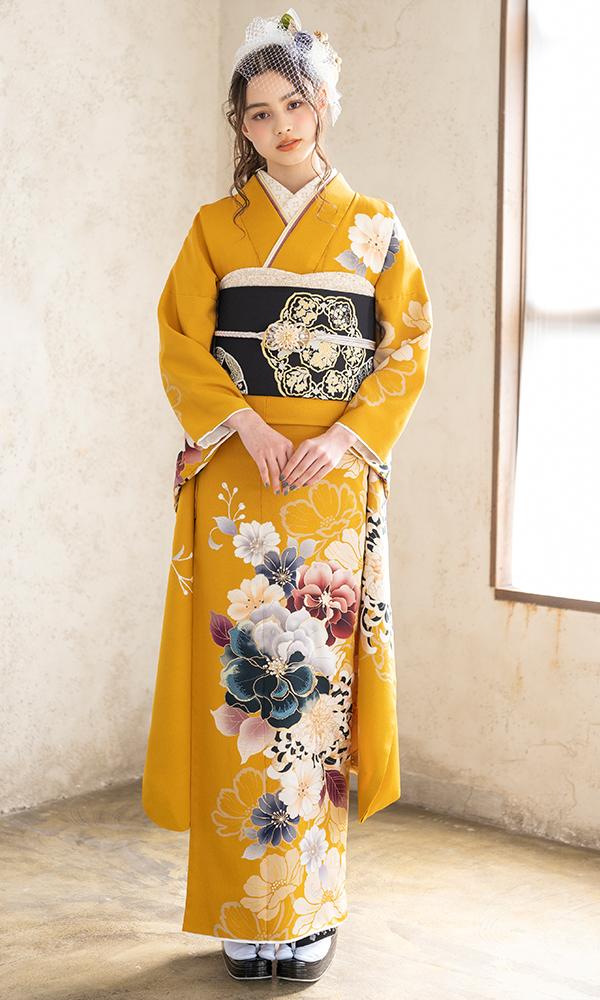 振袖 からし色 シンプル