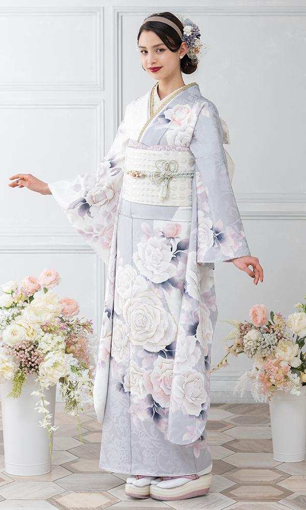 シルバーグレーと白の薔薇｜振袖大好き 【菊京屋】振袖レンタル 成人式