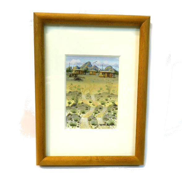 ネイティブアメリカン ティピー（移動式住居）が描かれた額入りの砂絵