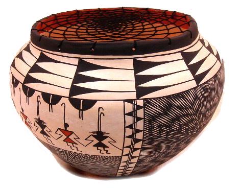 アコマ族◇A. Concho作 ココペリ模様 ハンドメイド陶器 赤土ボウル