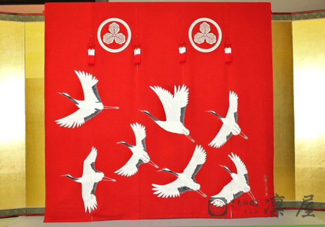 加賀のれん おしどり 桜 牡丹 花嫁のれん 郷土 加賀友禅 花嫁のれん