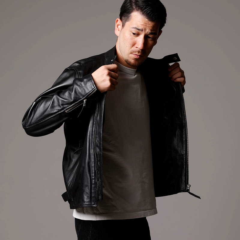 Mo-Laws ラム革 メンズ シングルライダースジャケット M/L/LL/3L/4L/5L
