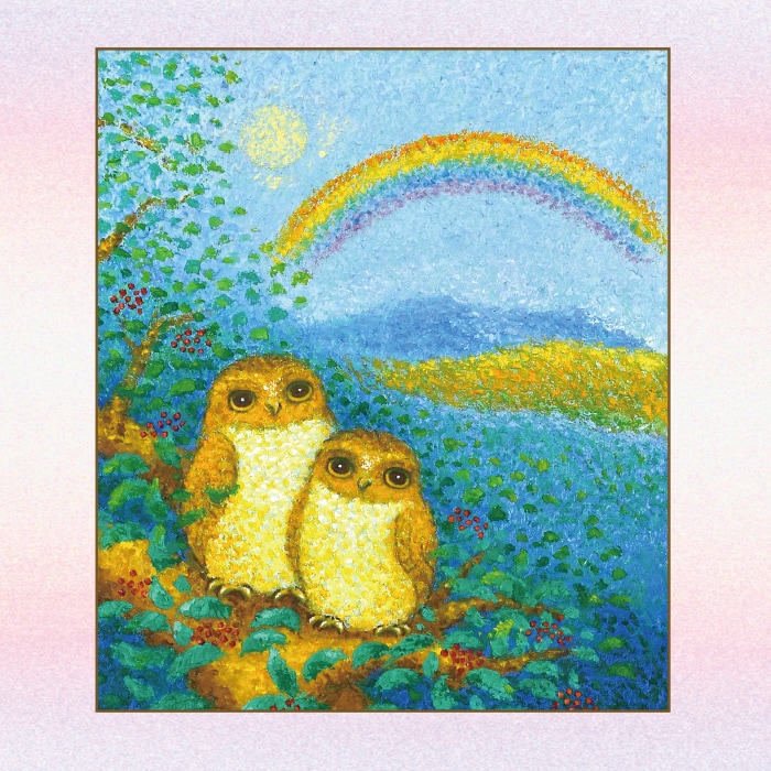 かかしさんのJA(農協)通信販売 / 額 佐野千恵子 画「黄金のふくろうと虹」