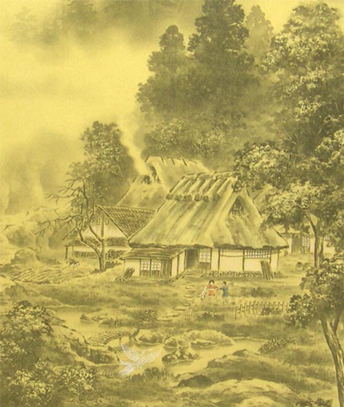 掛け軸 竹鳳 彩色山水 絹本 希少 軸装 茶道具 掛軸 美品です。 掛け軸