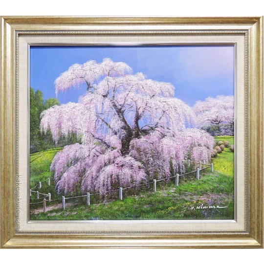 絵画 油絵 ワベ・シゲヨシ 春の花真作保証油彩画桜スプリング