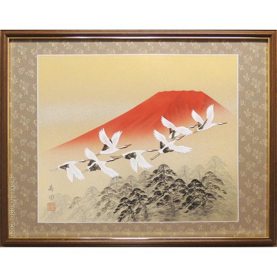 日本画額装 田家雪 横山大観 勅題画特選 まほろばの大和 絹本墨画 絵画