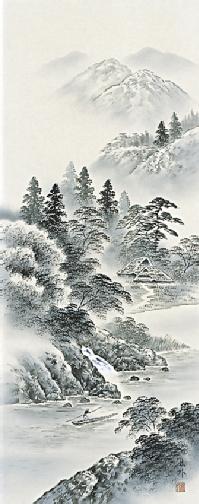 水墨山水 上田林外 尺五立【全品送料無料】！ 山水画 - 掛け軸（掛軸