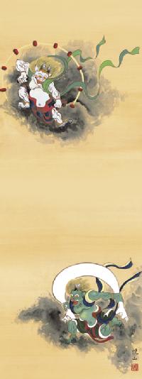 真筆 ・ 超珍品 】 無弟(風神雷神)掛け軸