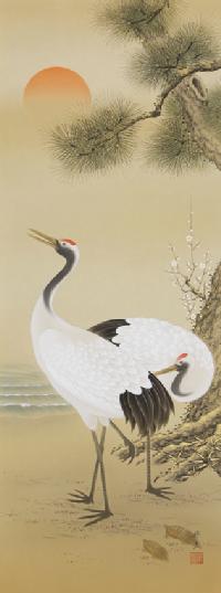 鶴亀 岡本探泉 （尺五立）肉筆！ 開運画 - 掛け軸（掛軸）販売通販なら