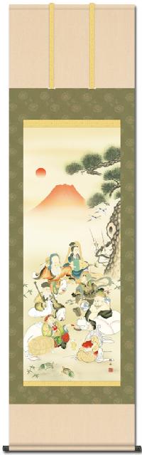 七福神吉祥之図 長江桂舟 尺三 【特価 】！ 開運画 - 掛け軸（掛軸