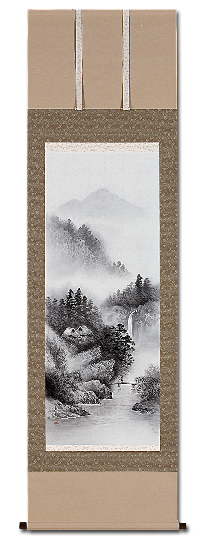 水墨山水 今村景元 尺五【肉筆】！ 山水画 - 掛け軸（掛軸）販売通販