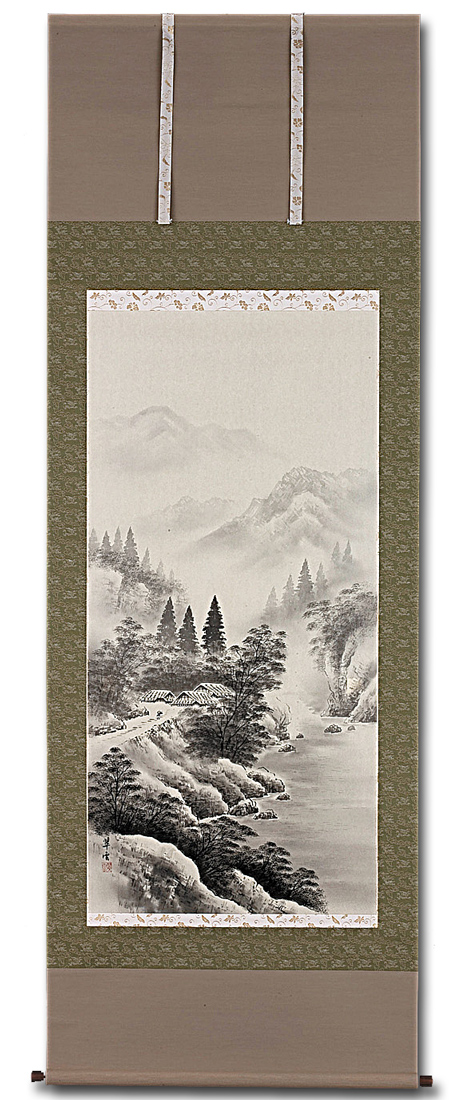 レア 肉筆 軸 縁起物 おもてなし 絵 山水龍 漢詩 禅 日本 美術