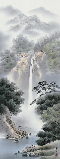 幽山渓谷 鈴村秀山 （三美会）尺五【大特価】 日本製 山水画 - 掛け軸