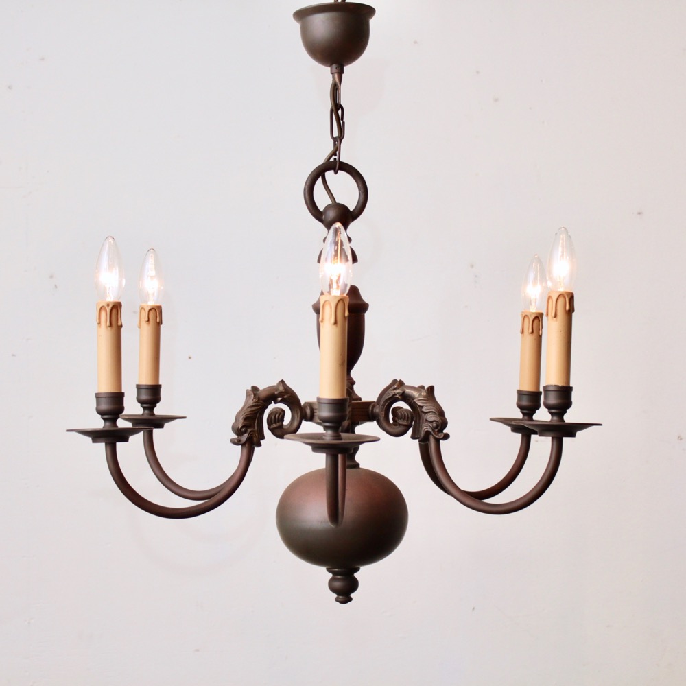 イギリス アンティーク ブラス 6灯 シャンデリア | キヤアンティークス