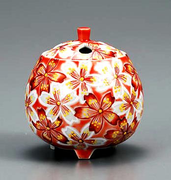 香炉/香立】九谷焼 花紋（木箱付／送料サービス）