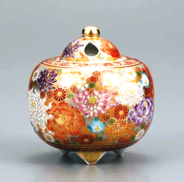 香炉/香立】九谷焼・金花詰（木箱付/送料サービス）