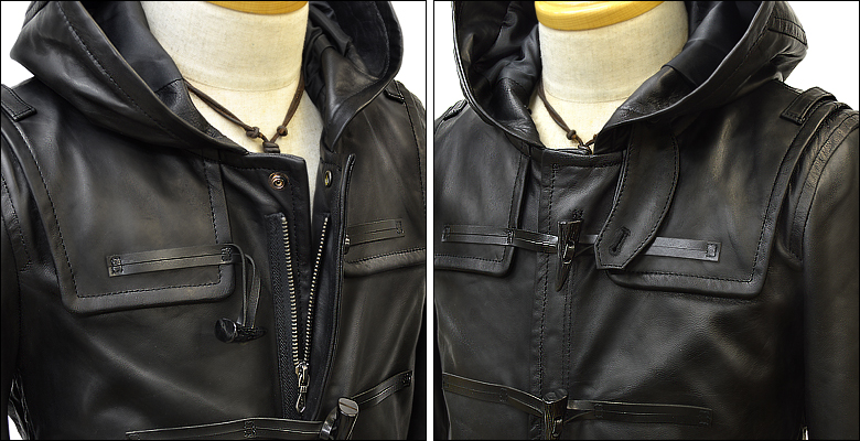 ☆短丈☆ ユーロ ファイヤーマンレザージャケット 脱着可 フード付き