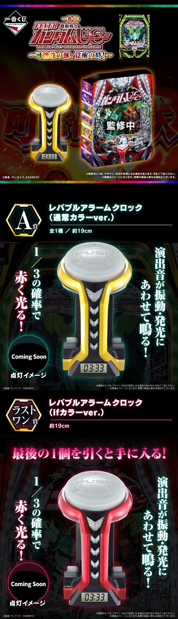 一番くじ フィーバー機動戦士ガンダムユニコーン」正式発表！A賞は光っ
