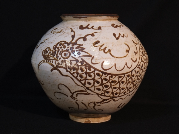 朝鮮美術 李朝 白磁 青花 染付 雲龍図 丸壺 32cm 大壺 古