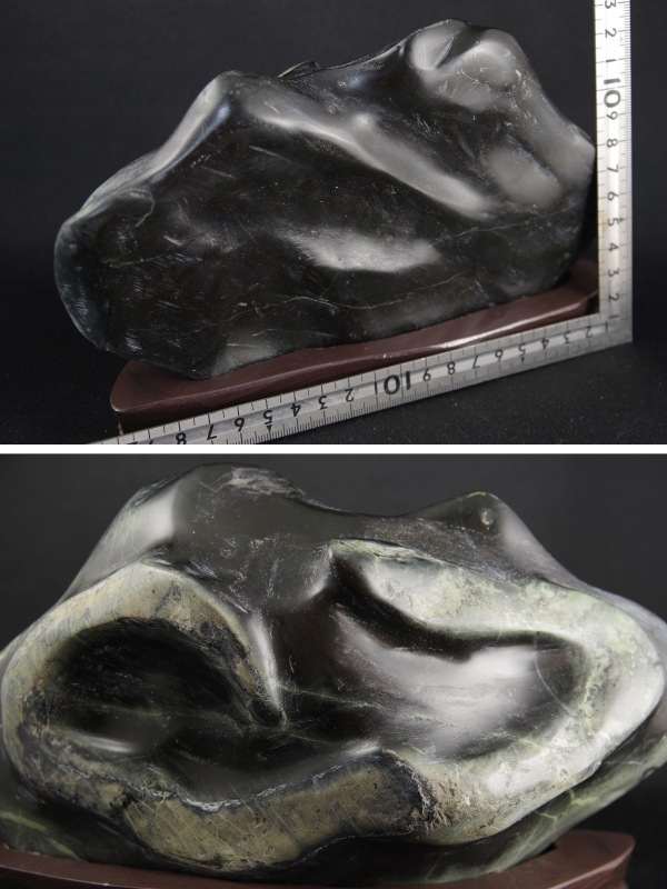 北海道 日高青虎石 水石 観賞石 台座付き