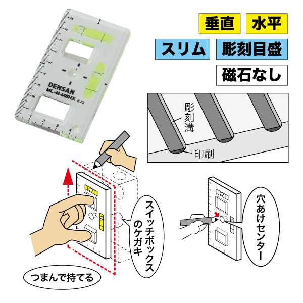 スイッチボックスケガキレベル（つまみ穴付タイプ 磁石なし