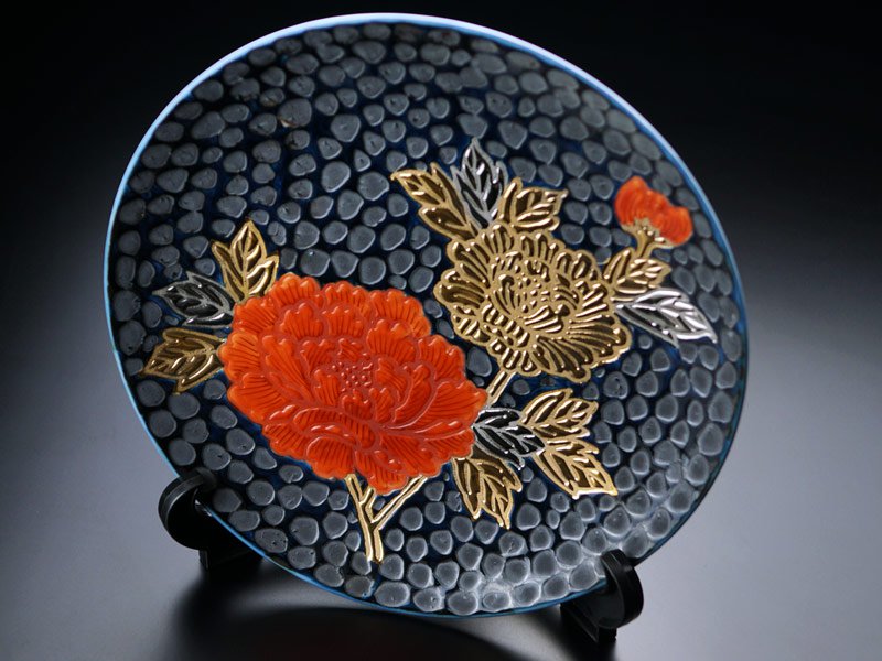 美品】飾り皿 漆器 アート 彩絵 置物 インテリア 工芸品 美術品 A3087