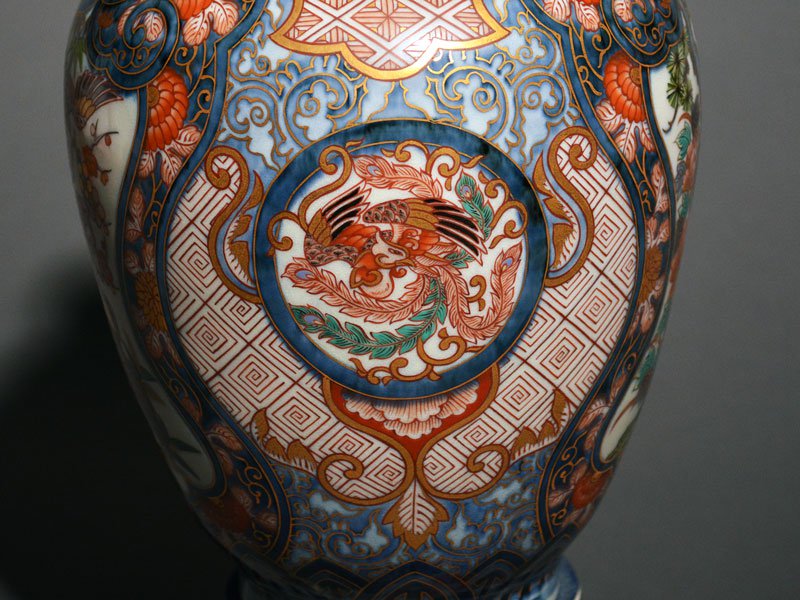 伊万里焼 大花瓶 壺 金襴手 花鳥文 骨董品 稀少 高さ76cm 狛犬 伊万里