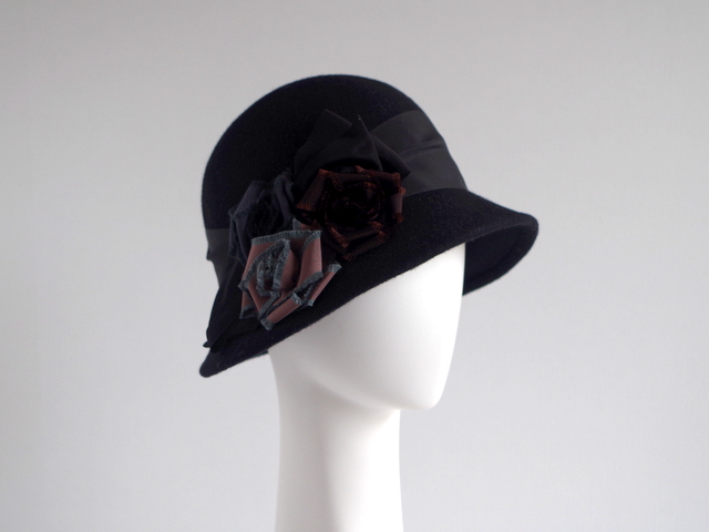 アンティークヴィンテージハットエクリュ 布花コサージュ帽子ドレス