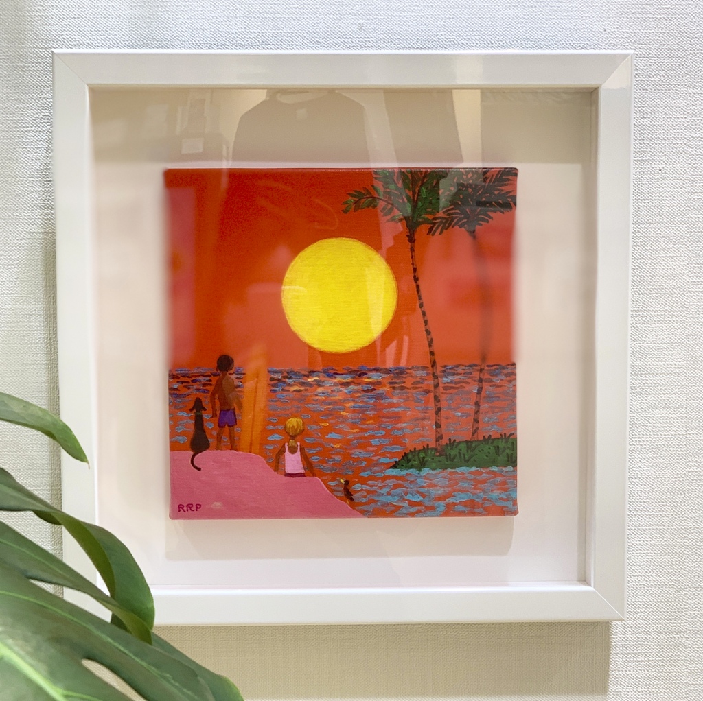 ハワイの夕焼けをアートでロザリー プルッシング『Red Sunset』 - 海を