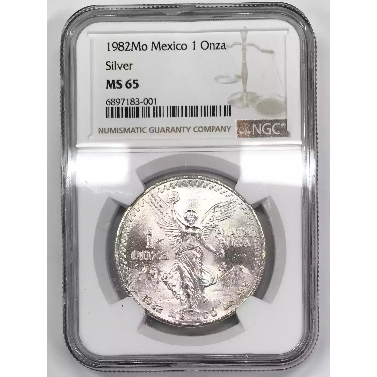 1982-Mo Mexico 1 oz Silver Libertad Onza NGC MS-65 Mo DOUBLED DIE