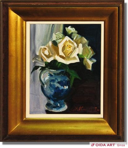 木下孝則 「ばら」 花 油彩画 作者サイン入 額付 日動画廊 25.11.30