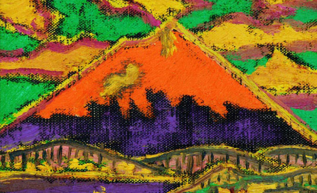 田中広助 箱根の朱富士 油彩画 22x15cm 額縁付 鑑定書付 ※本日限定値下