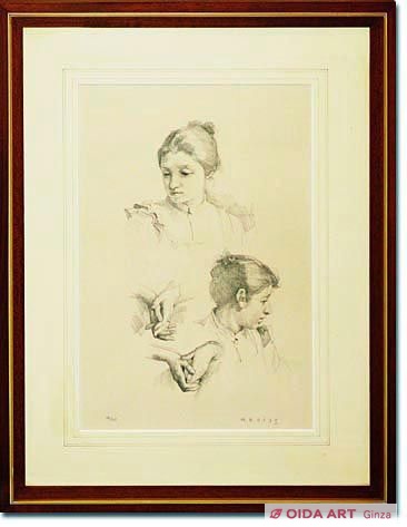 小磯良平『 若い女 』1978制作 /エッチング/ サイン・ed入り/高級額装