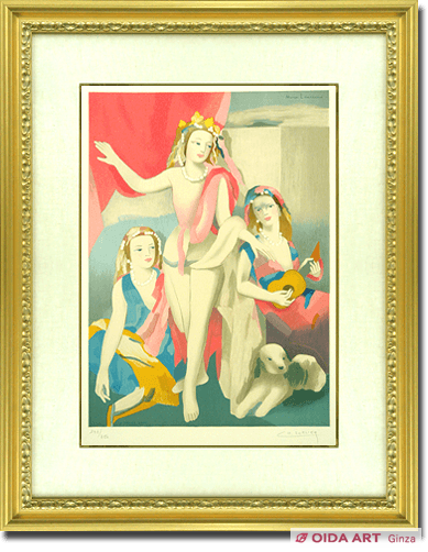 絵画】マリー・ローランサン作リトグラフ『犬を抱く女』