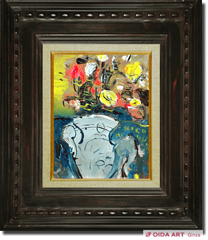 織田広喜 花（青と黄の背景） | 絵画など美術品の販売と買取 | 東京