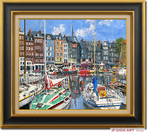 油彩絵画 関拓司 オンフルールの港 油彩絵画関拓司オンフルールの港