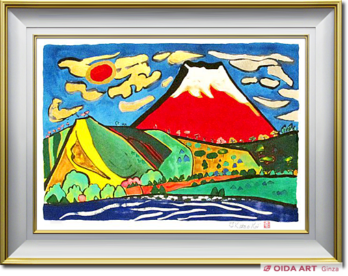 風景画 油絵 片岡球子 F6号 梅 額付き 手描き 肉筆 風景画油絵