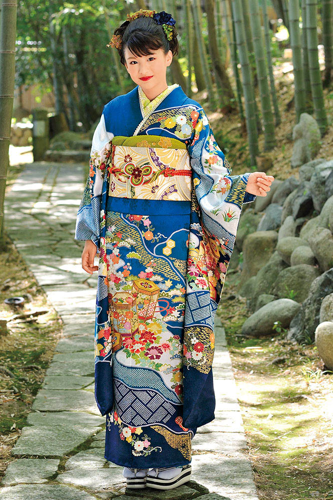 りょう 【高級 振袖5点セット】 正絹 花柄 中振袖 上品 古典柄 成人式