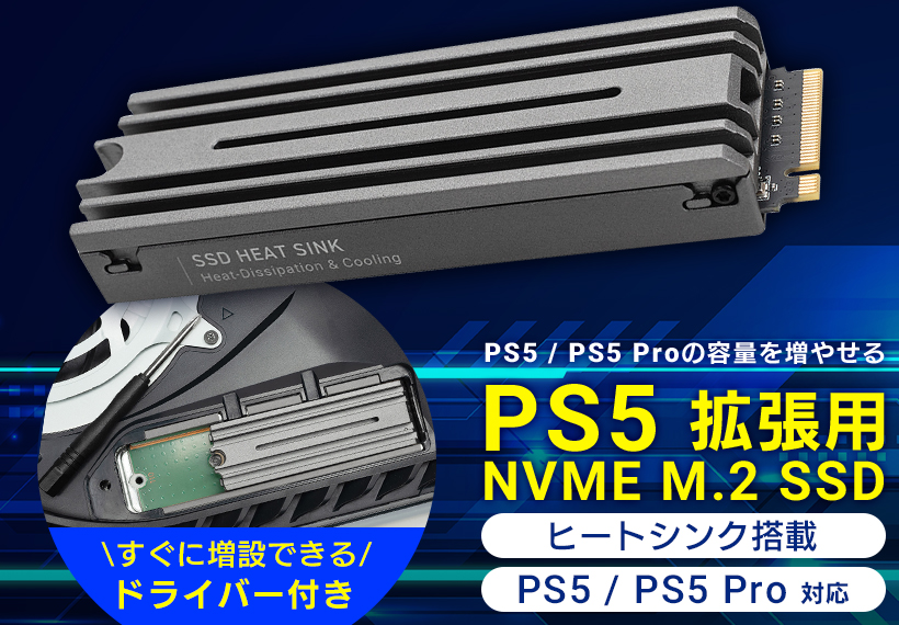PS5 / PS5 Pro 対応 ヒートシンク付き M.2 内蔵 SSD 1TB Gen4x4対応