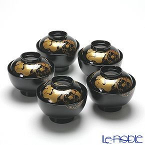 輪島塗】 吸物椀 汁椀 5客 漆器 箔蒔絵 輪島塗 吸物椀 5客