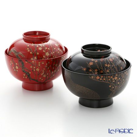 輪島塗〈大藤漆器店〉夫婦汁椀 黒内朱・朱 蘭沈金［髙島屋選定品