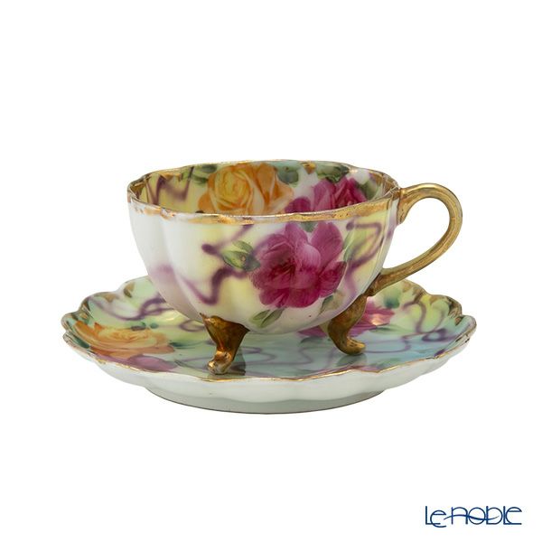 豪華金彩アールヌーボー 薔薇唐草模様 茶壷＆糖器セット 手彩金盛上