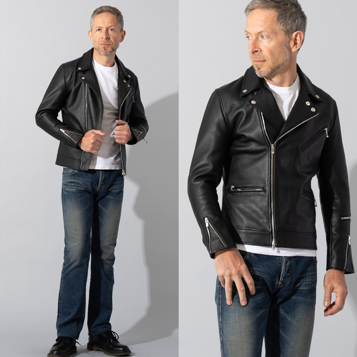 LIUGOO PLUS 本革 ダブルライダースジャケット メンズ リューグー