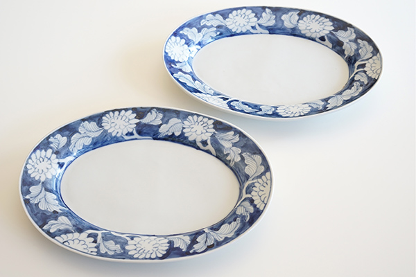 堀畑蘭 染付菊詰め 楕円皿｜和食器の通販 monsen