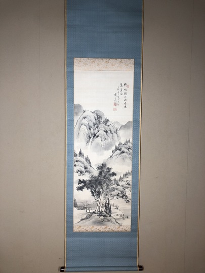 林文塘 2点 ［蛍 に舟上美人図］［連峯］ 水墨画 掛軸 真作 林文塘 2点