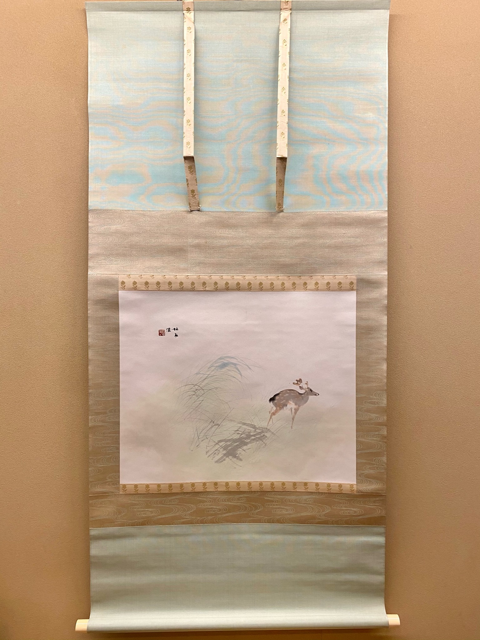 竹内鳴鳳 雀 掛け軸 合わせ箱 竹内栖鳳の息子 書画、骨董品、美術品