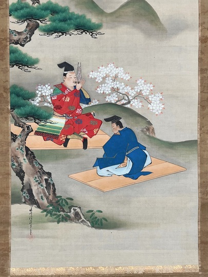 真作/田能村小竺/田能村直雙/人物に鳳凰画賛/布袋屋掛軸HE-756 真作