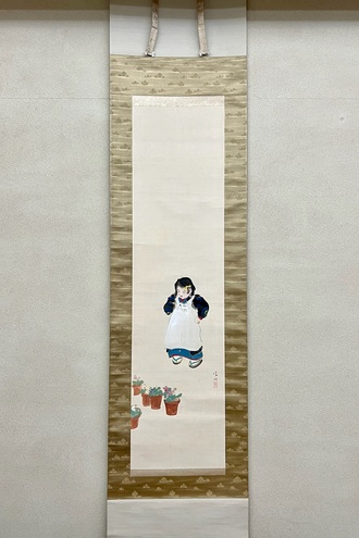 紅椿図】西村卓三 2711 共箱 ツバキ 西村五雲息子 掛け軸 肉筆 紅椿図