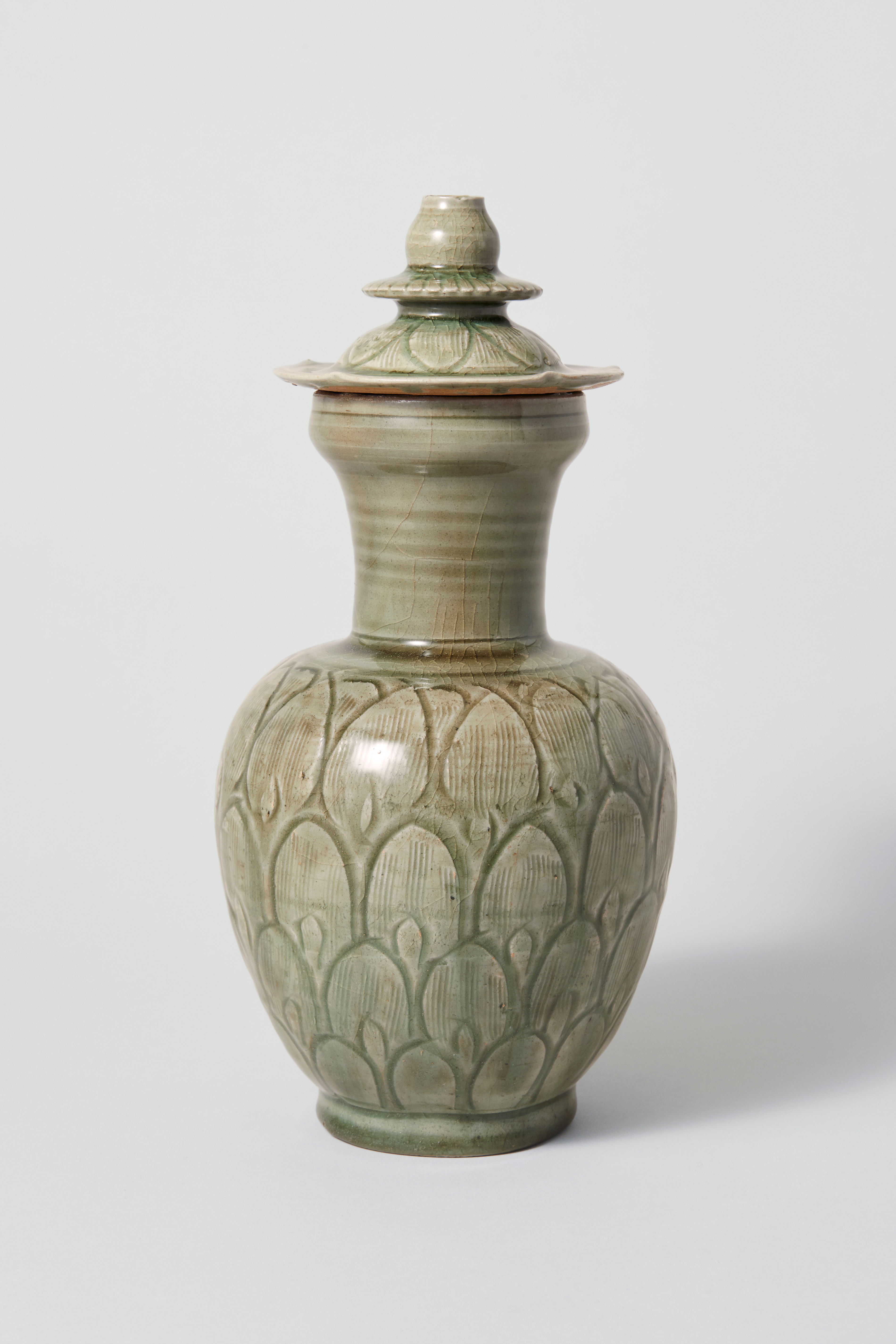 茶道具 明龍泉窯 青磁 花弁口瓜形花瓶 小ぶり花入華道具 唐