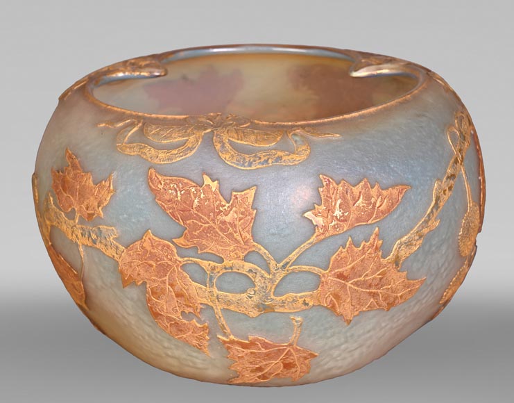 Daum Nancy — “Maple Leaves” Art Nouveau Acid-Etched Glass Vase